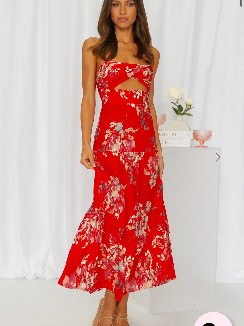 Hello Molly Red Floral Cutout Maxi Dress